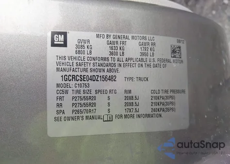 2013 Chevrolet Silverado 1500 Lt z USA, uszkodzony, nr VIN 1GCRCSE04DZ156482